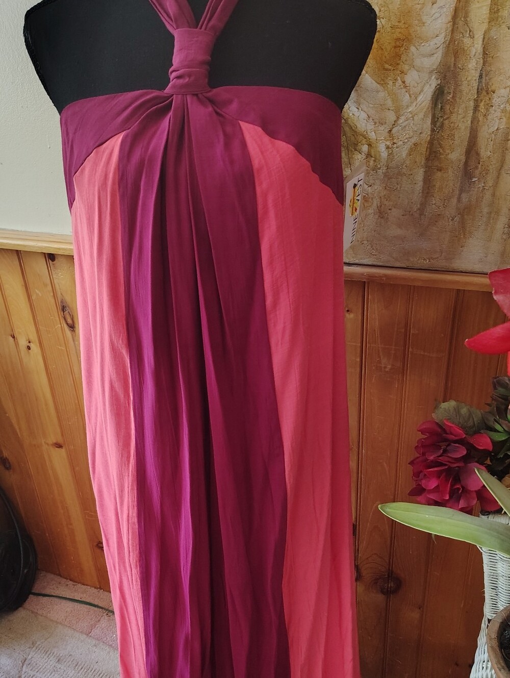 Nine West Halter Maxi Dress in Berry and Rose Pink